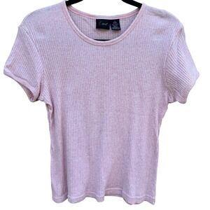 Ent 90s Y2K Coquette Balletcore Soft Girl‎ Pastel Pink Ribbed Knit Baby Tee XL